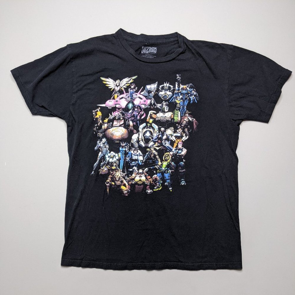 Black Overwatch Video game Graphic Tee Mercy Roadhog (M) Blizzard